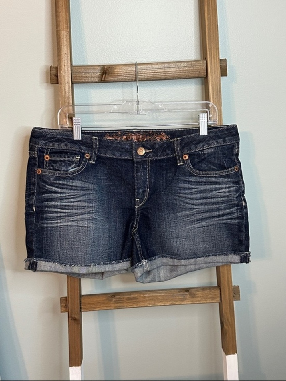 Express Five Pocket Dark Blue Denim Jean Shorts Size 12